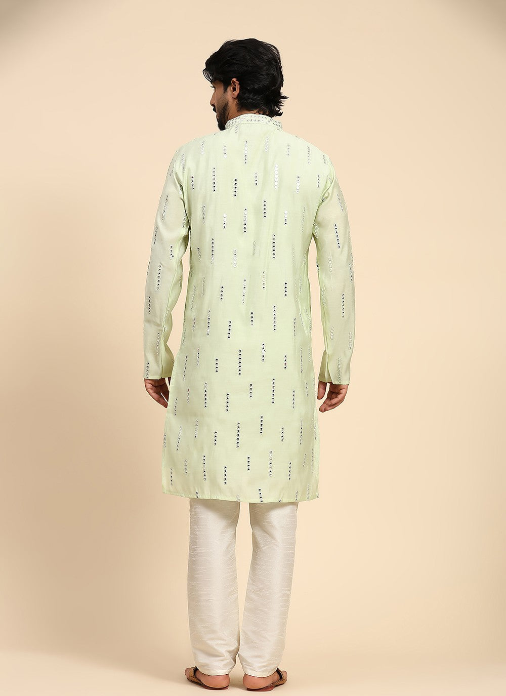 Embroidered Silk Green Kurta Pyjama - M8150