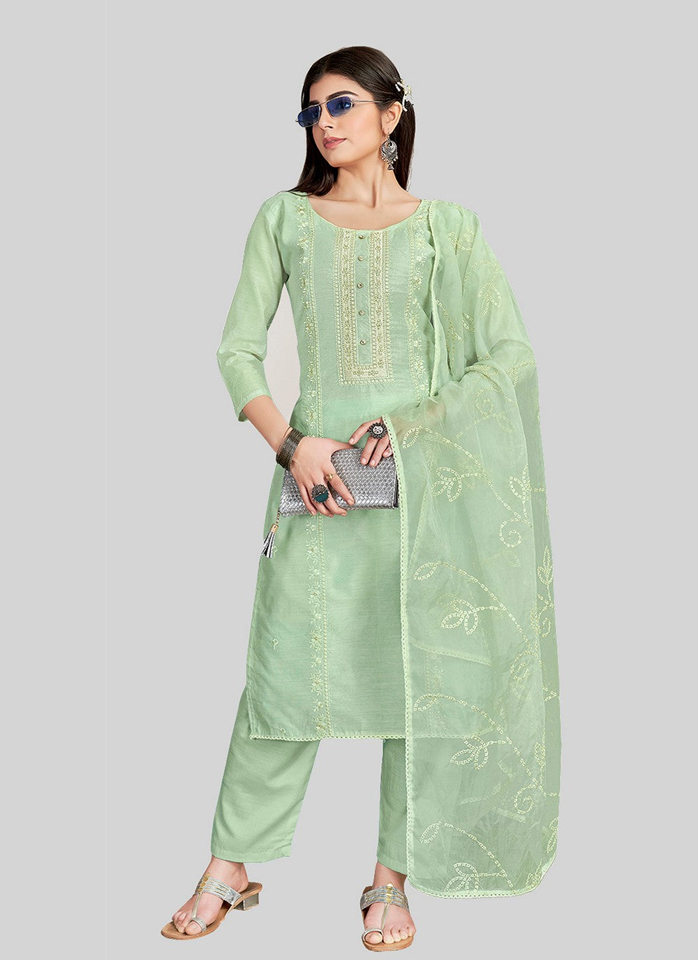 Chanderi Silk Pant Style Suit - T2518