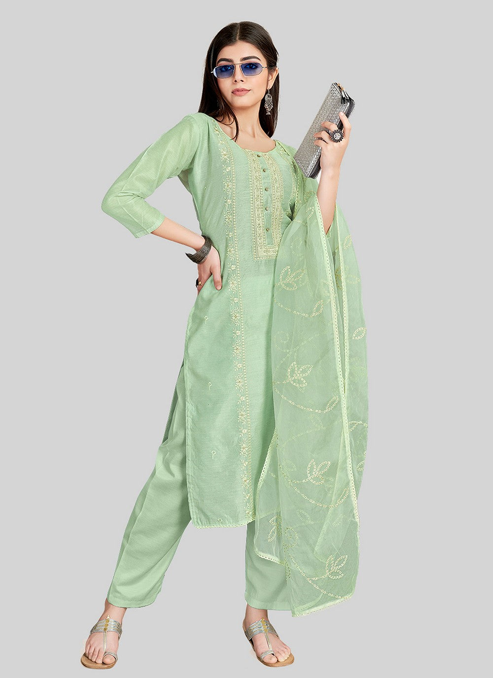 Chanderi Silk Pant Style Suit - T2518