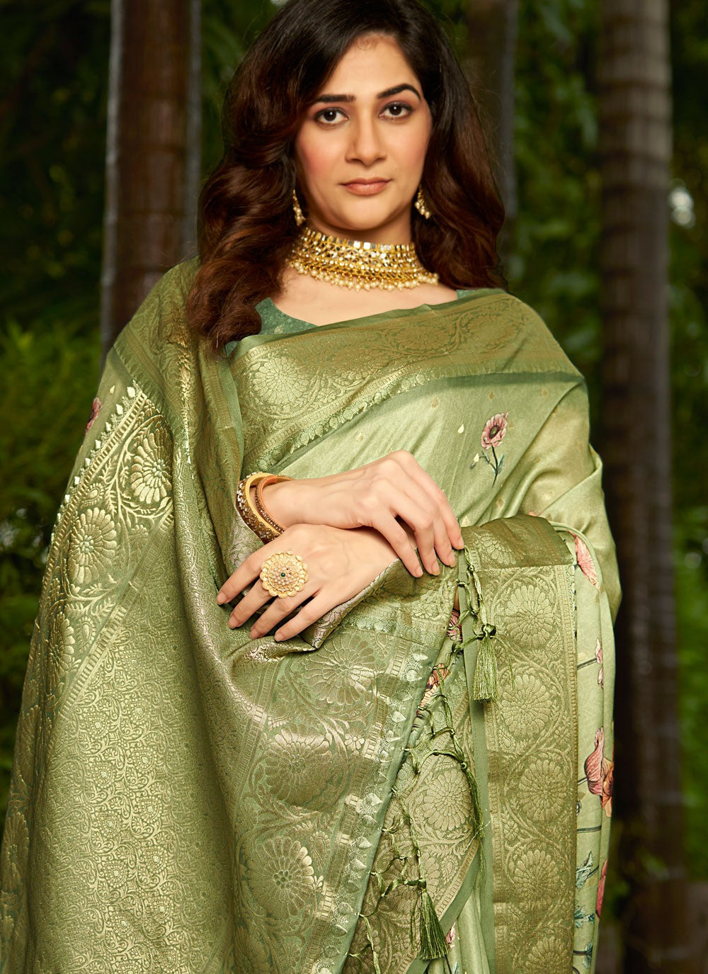 Classic Digital Print Satin Saree - S8935