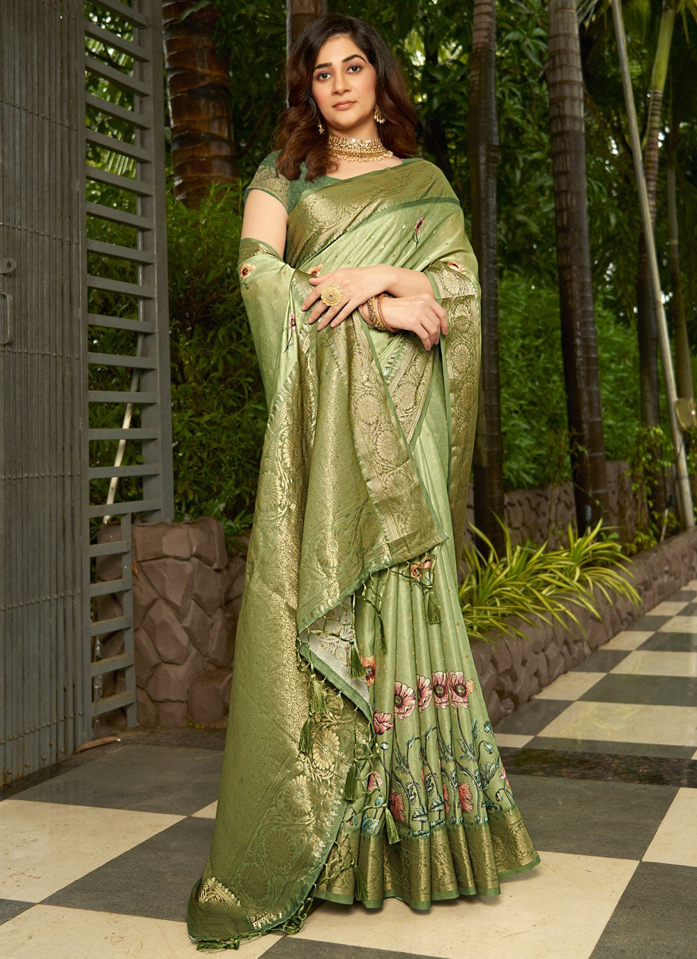 Classic Digital Print Satin Saree - S8935