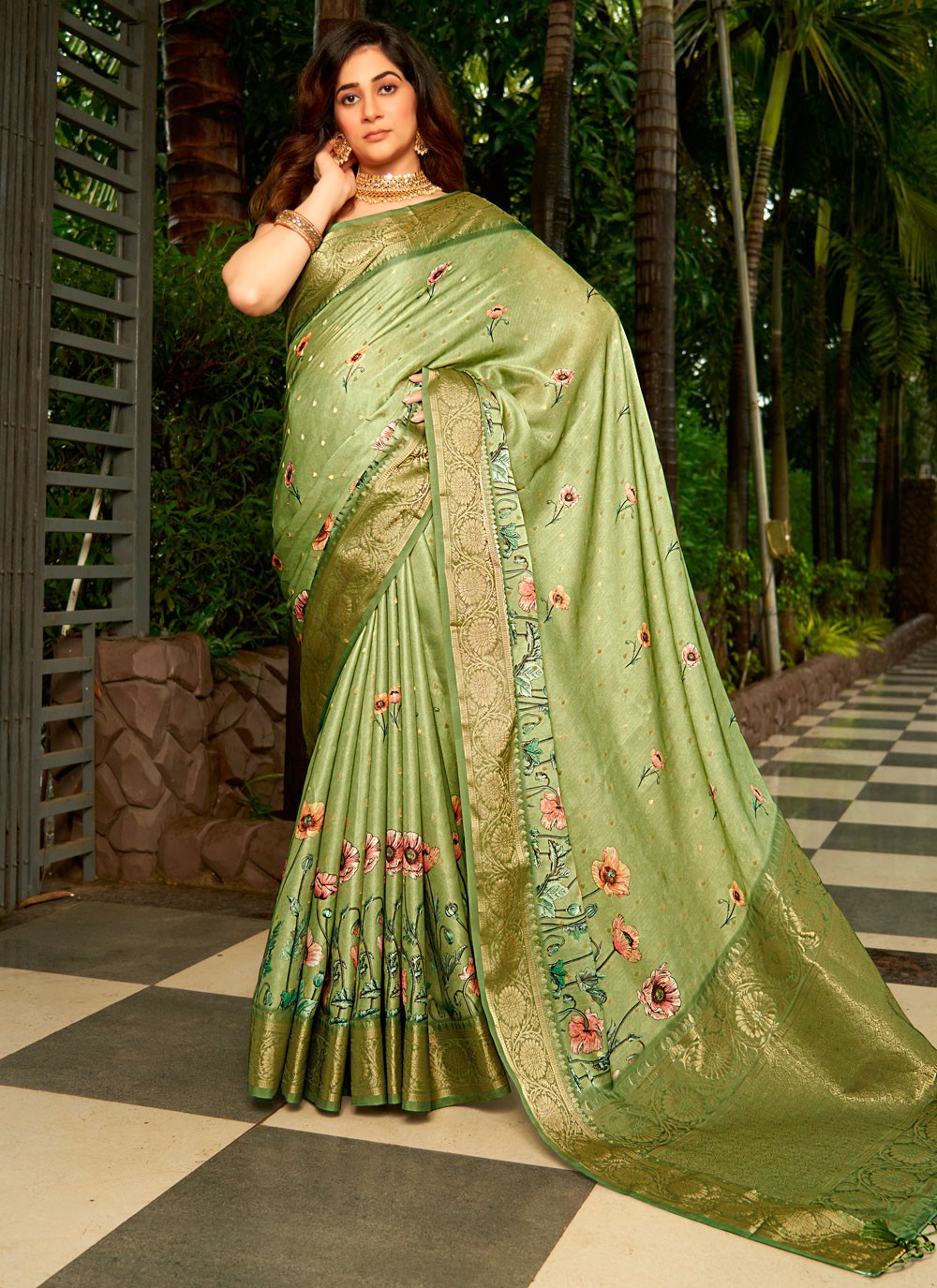 Classic Digital Print Satin Saree - S8935