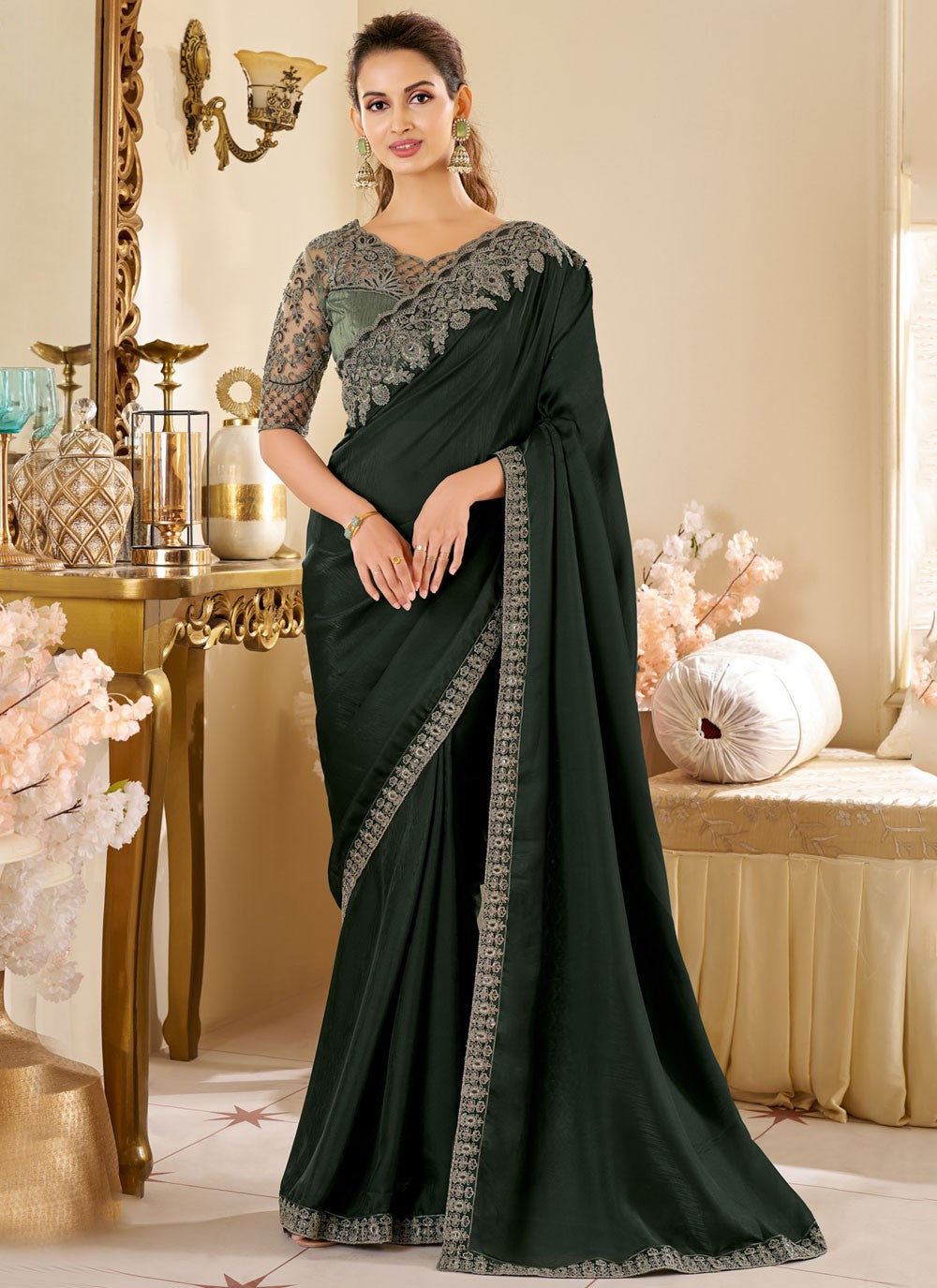 Embroidered, Sequins Shimmer Georgette Saree - S11897