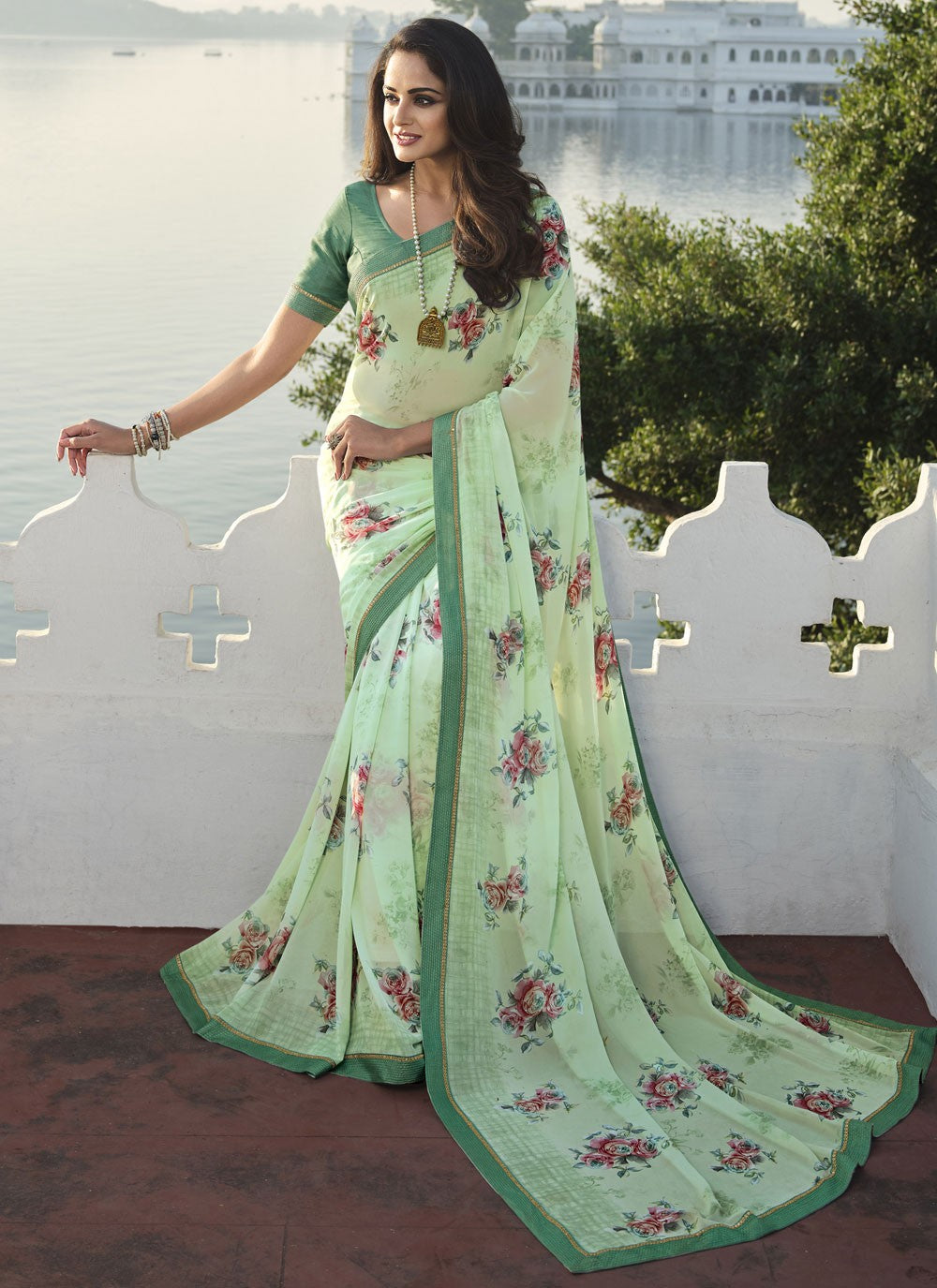 Trendy Printed Georgette Saree - S2890