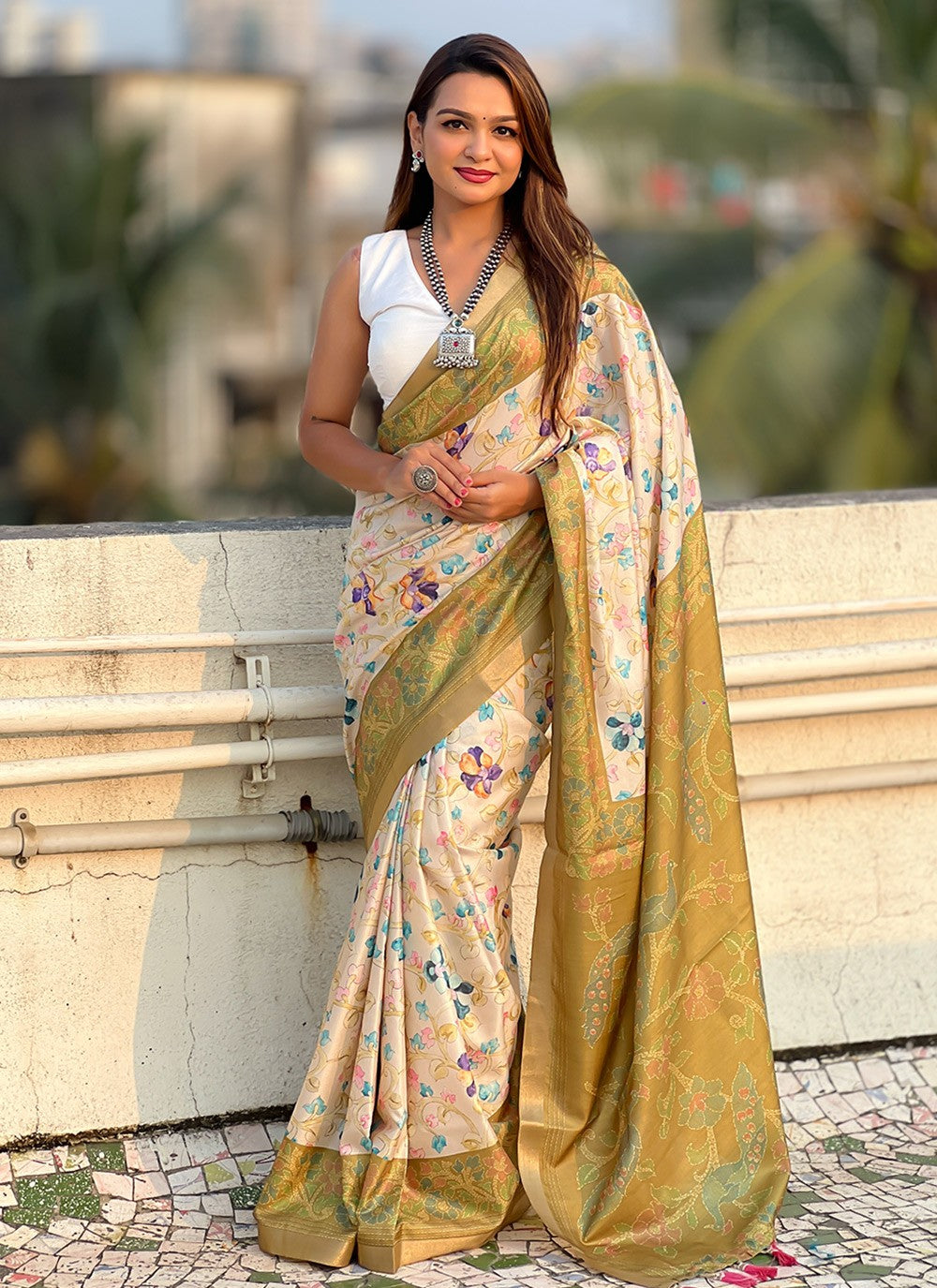 Classic Printed Tussar Silk Saree - S9599