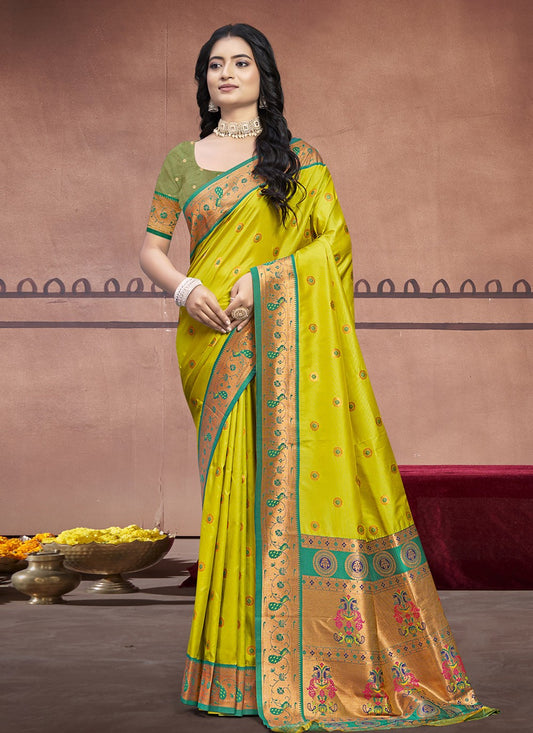 Contemporary Weaving Zari Silk Green Saree - S11168