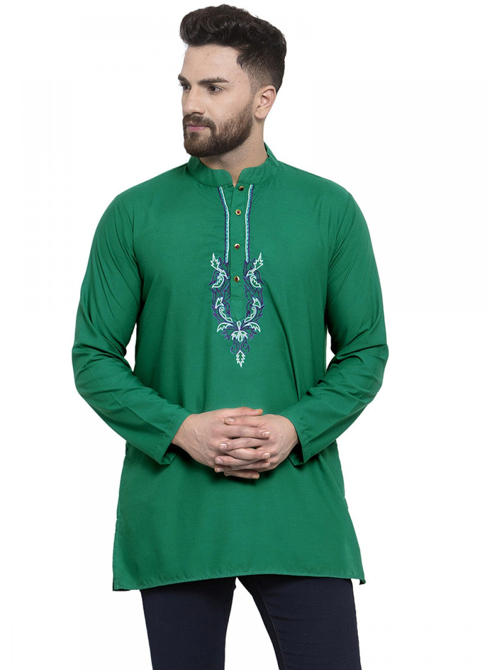 Embroidered Cotton Green Kurta - M1243