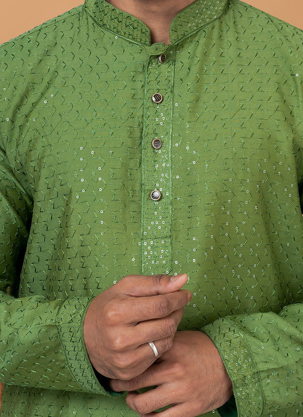 Embroidered Cotton , Viscose Green Kurta Pyjama - M6356