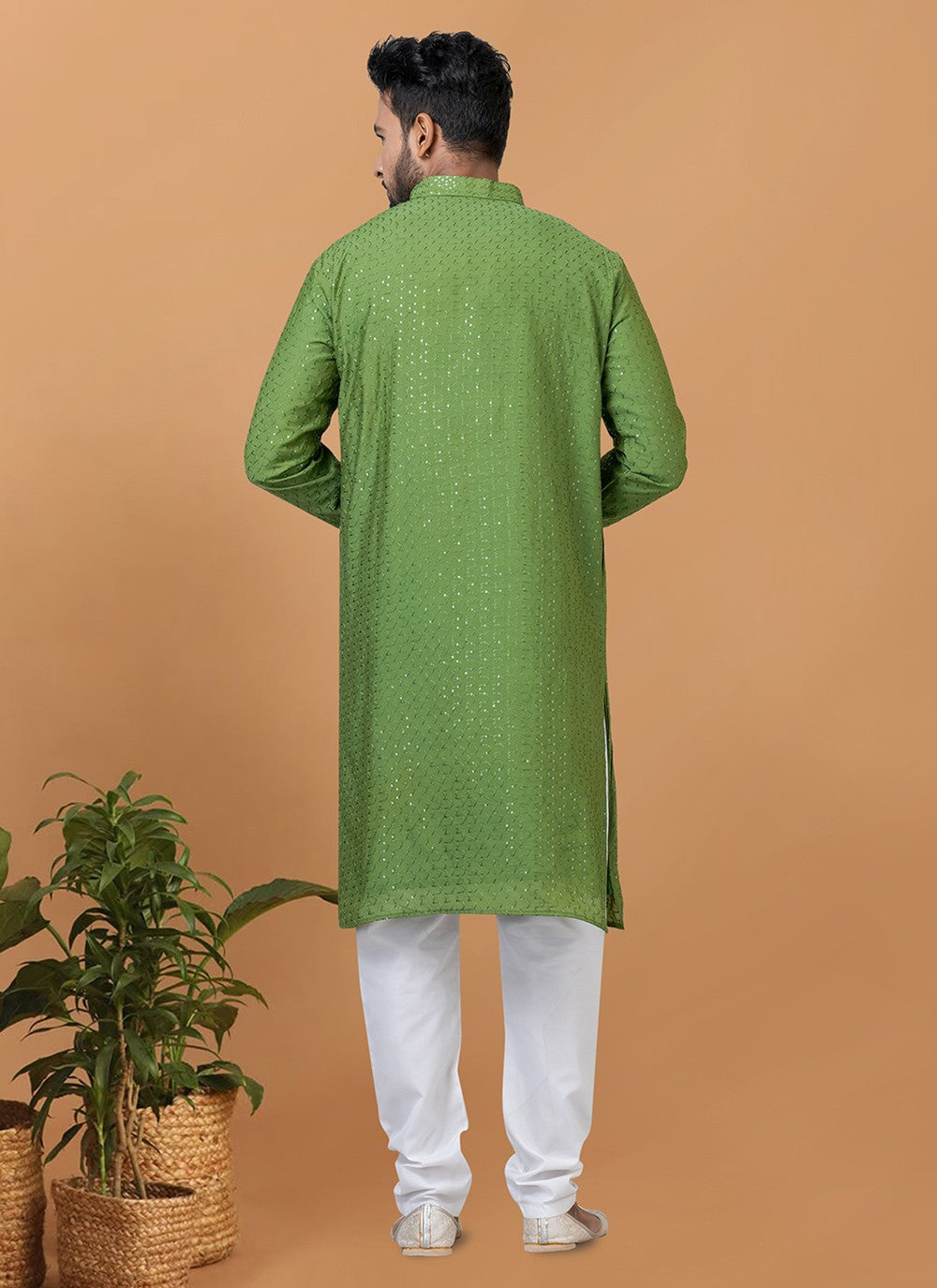 Embroidered Cotton , Viscose Green Kurta Pyjama - M6356