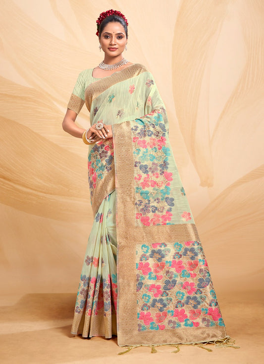 Traditional Floral Printed Cotton Saree - S5117