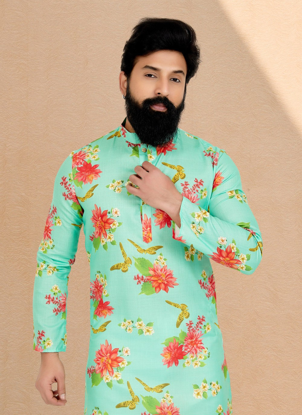 Digital Print Cotton Green Kurta Pyjama - M5067