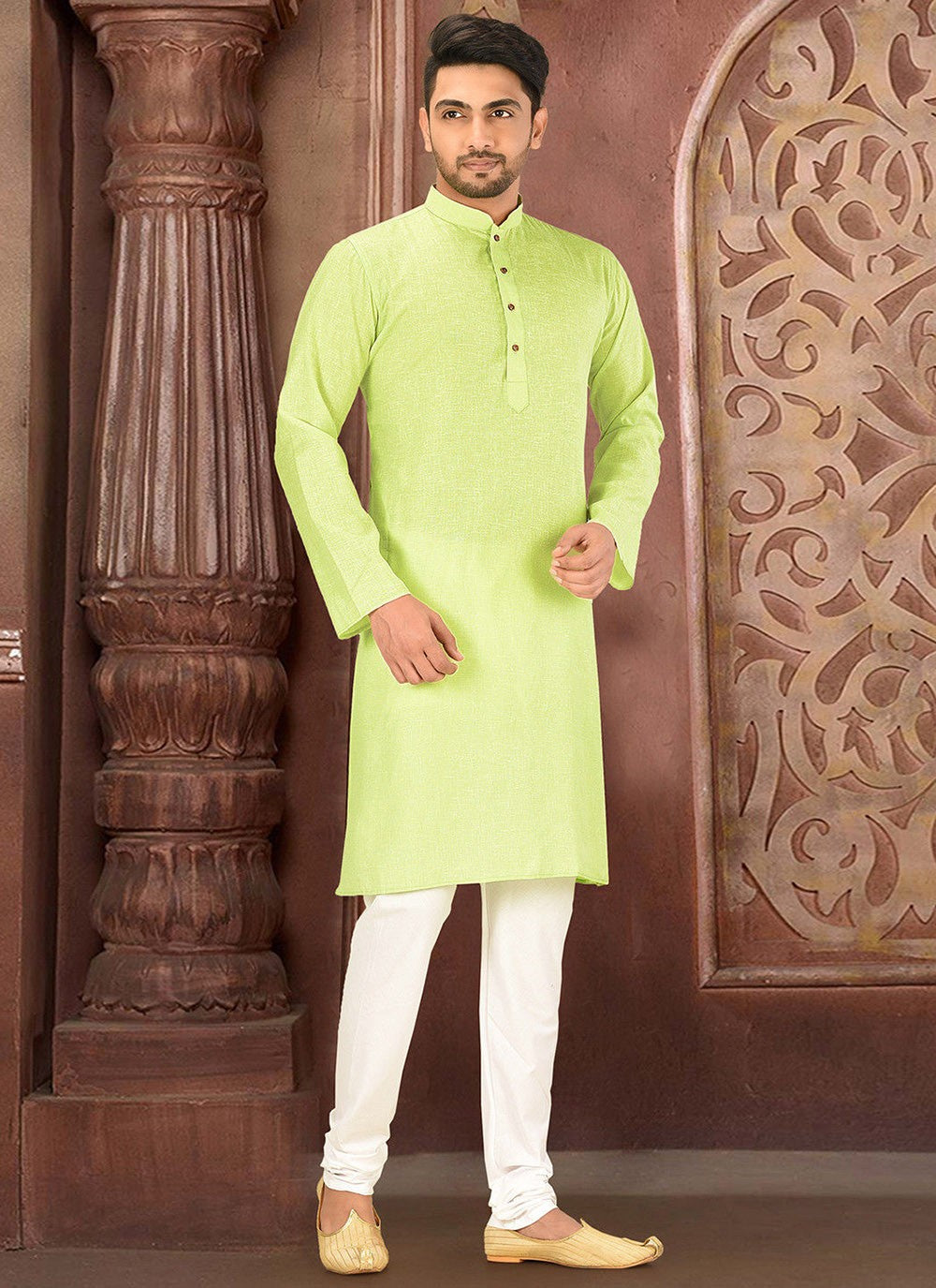 Plain Cotton Green Kurta Pyjama - M2772