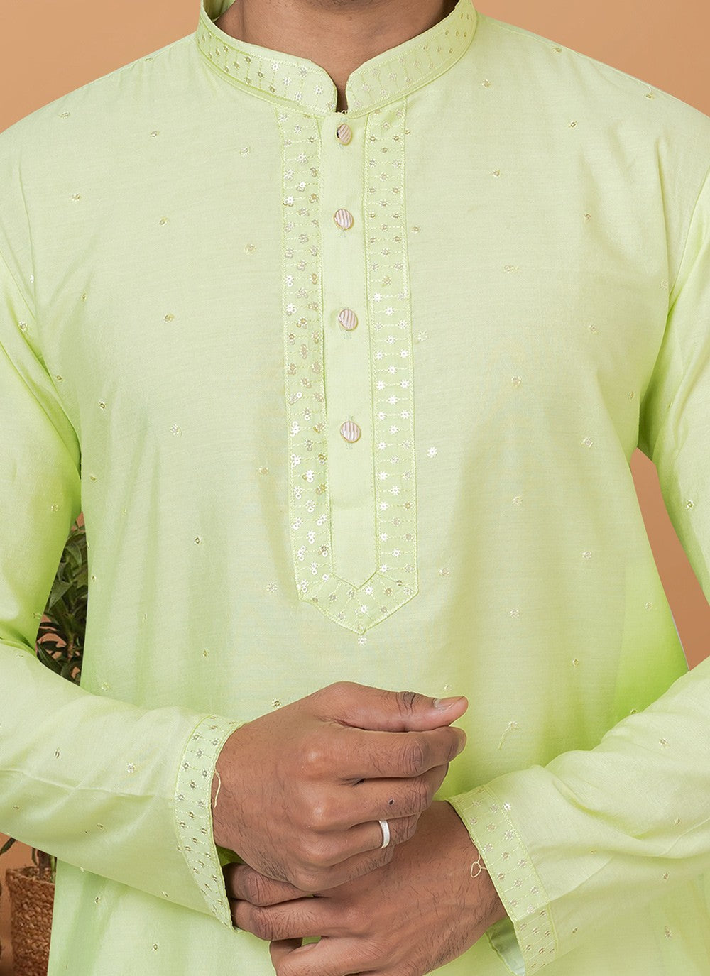 Embroidered Cotton , Viscose Green Kurta Pyjama - M6271