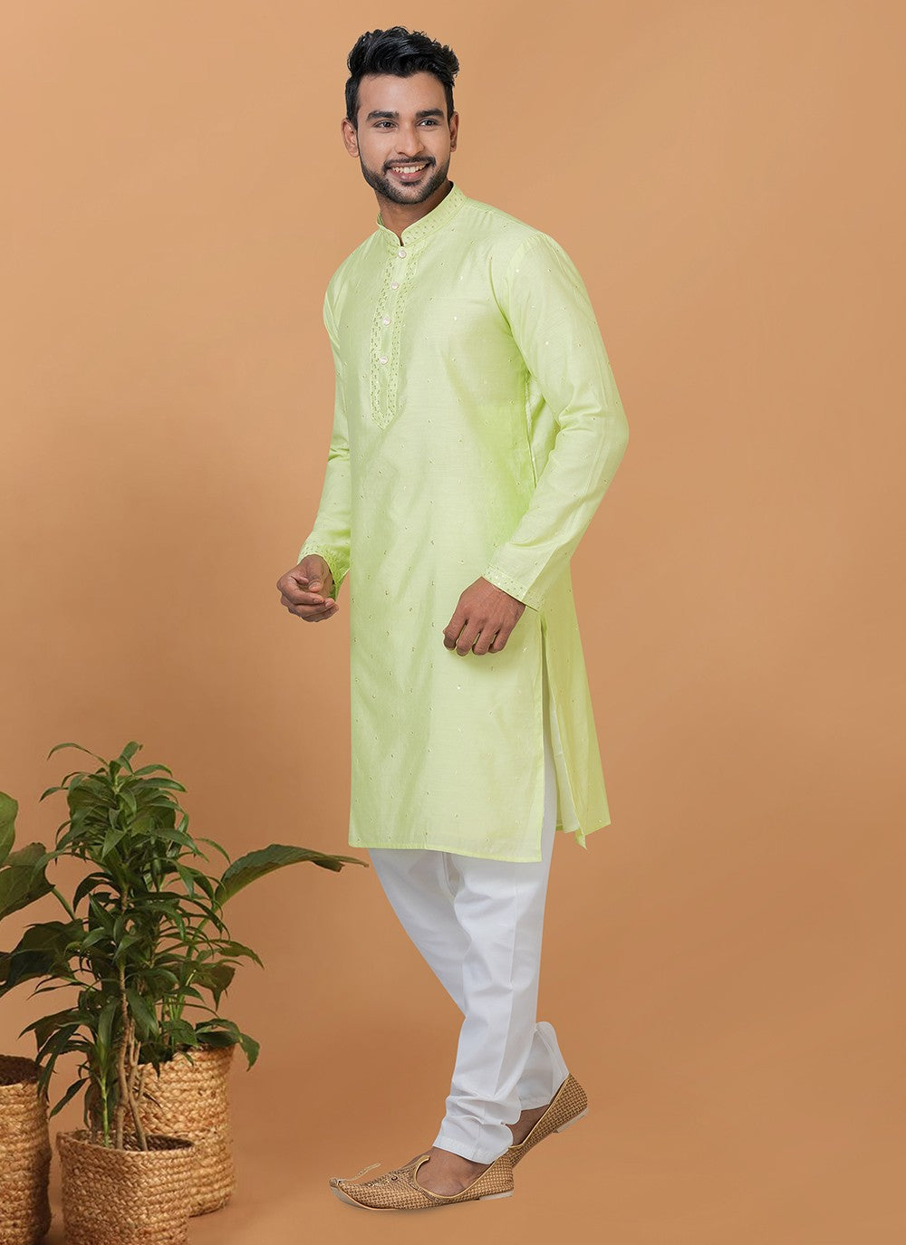 Embroidered Cotton , Viscose Green Kurta Pyjama - M6271