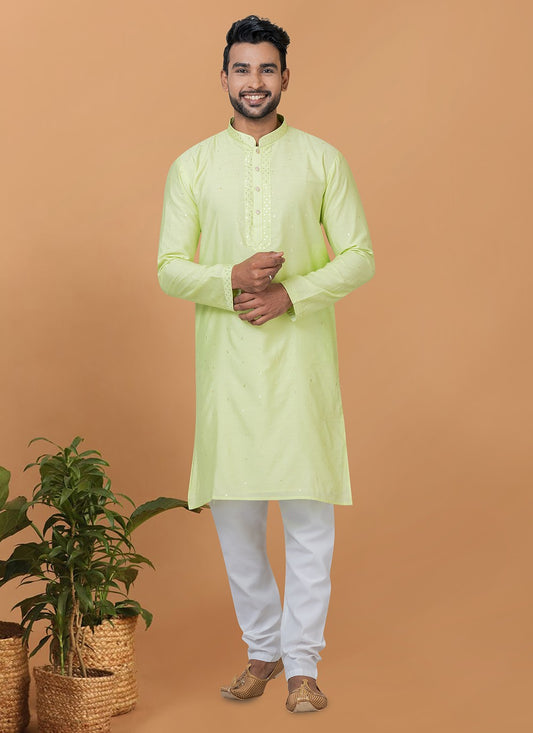 Embroidered Cotton , Viscose Green Kurta Pyjama - M6271