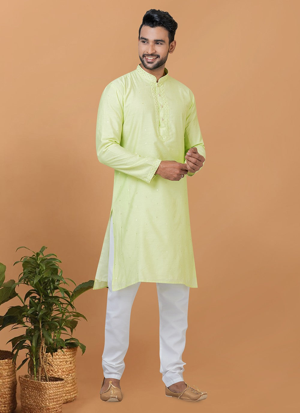 Embroidered Cotton , Viscose Green Kurta Pyjama - M6271