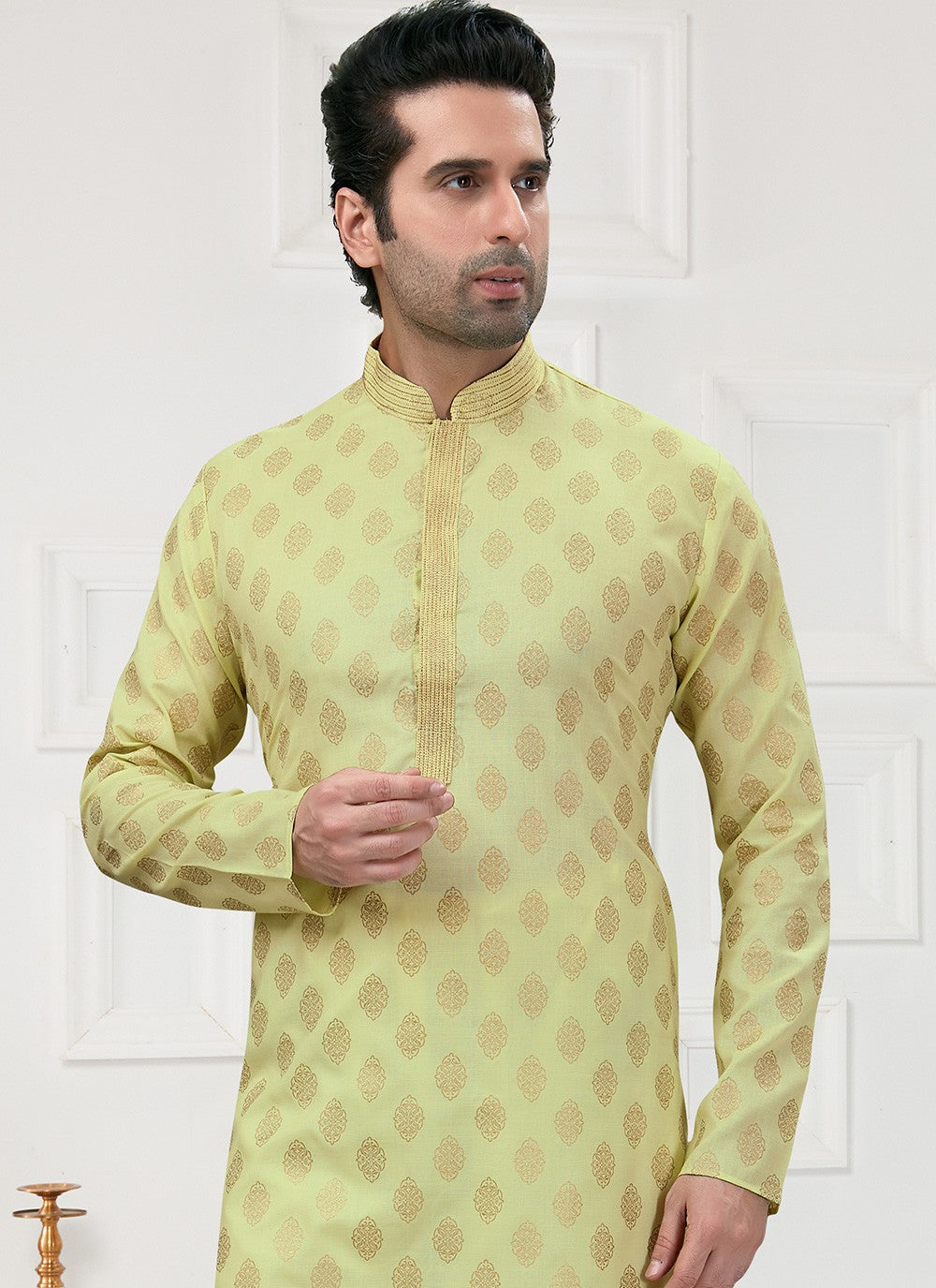 Printed Cotton Green Kurta Pyjama - M3151