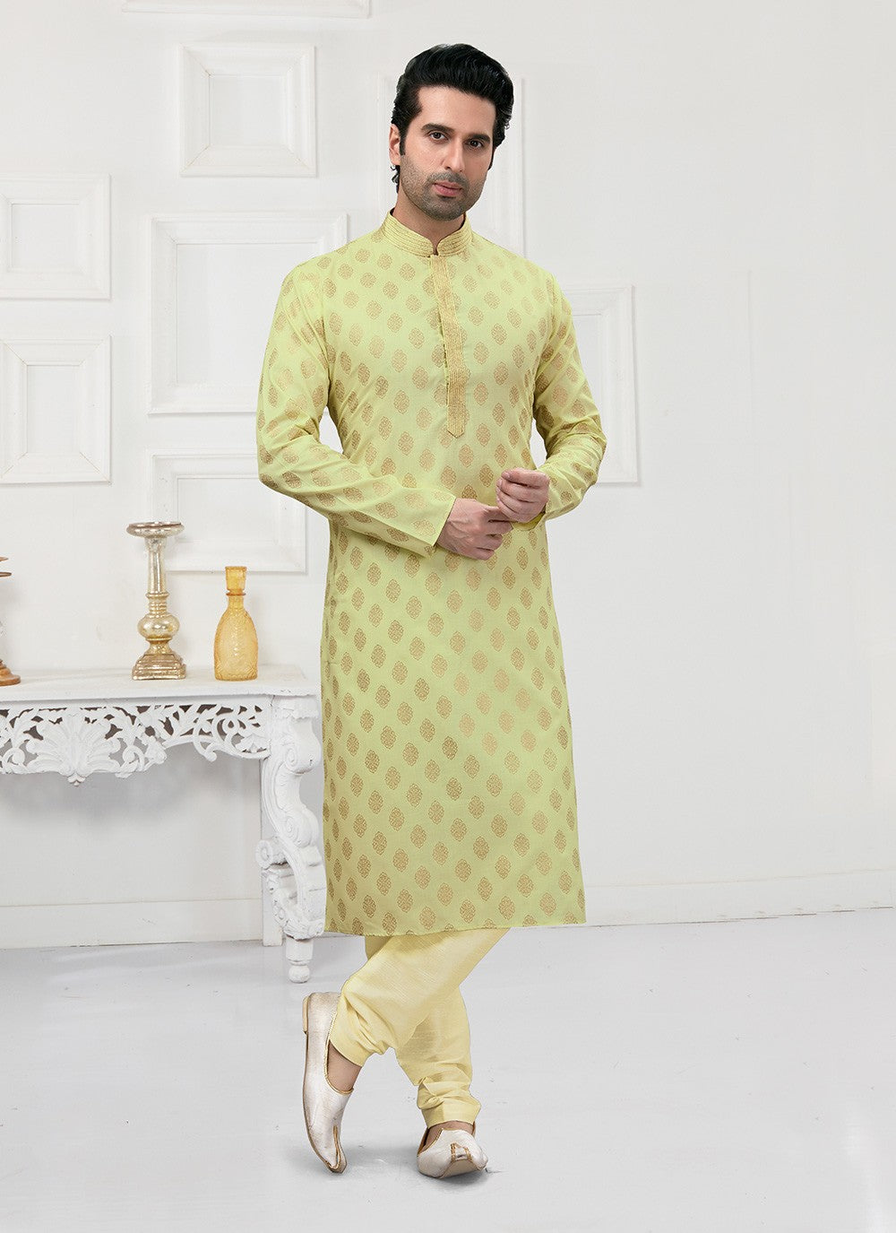 Printed Cotton Green Kurta Pyjama - M3151