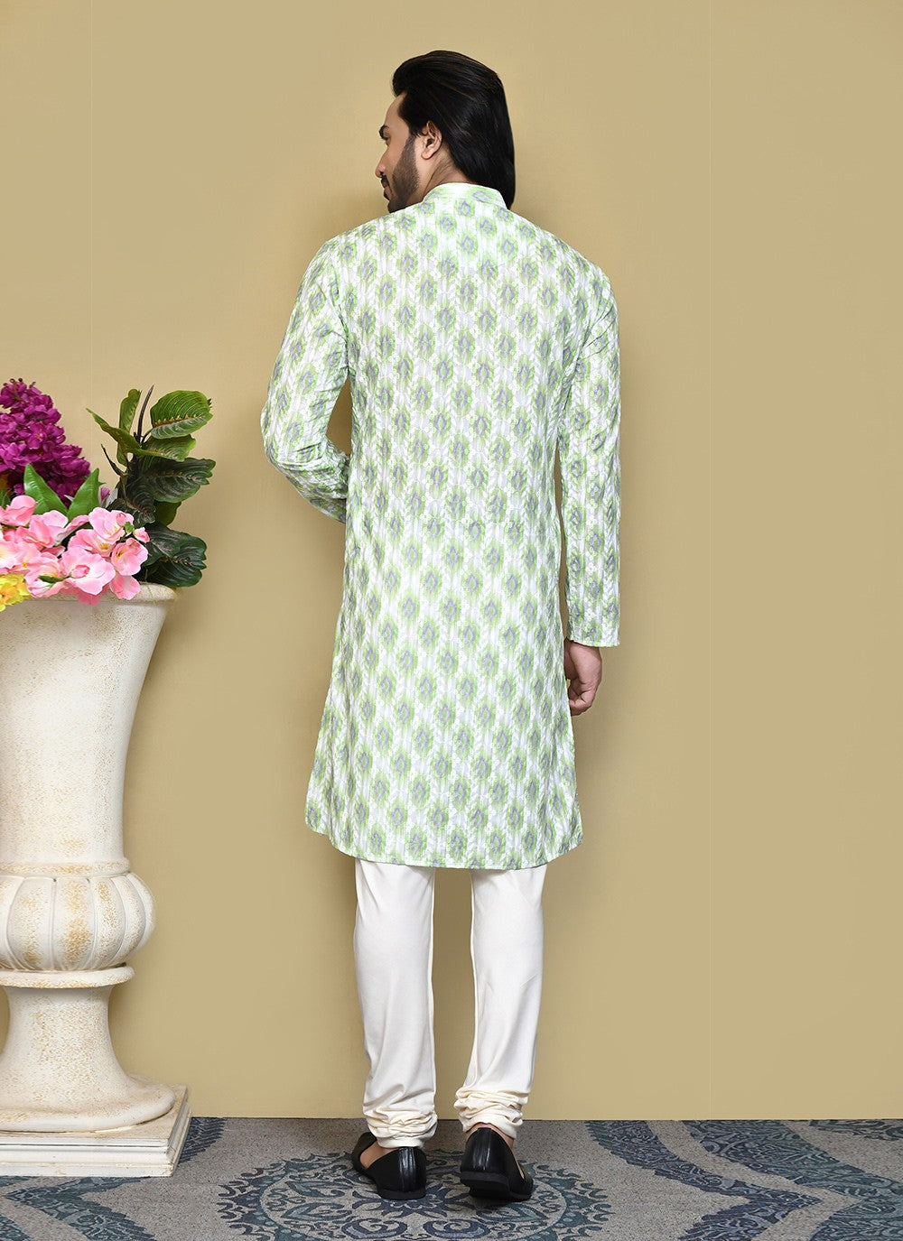 Printed Cotton Green Kurta Pyjama - M7816