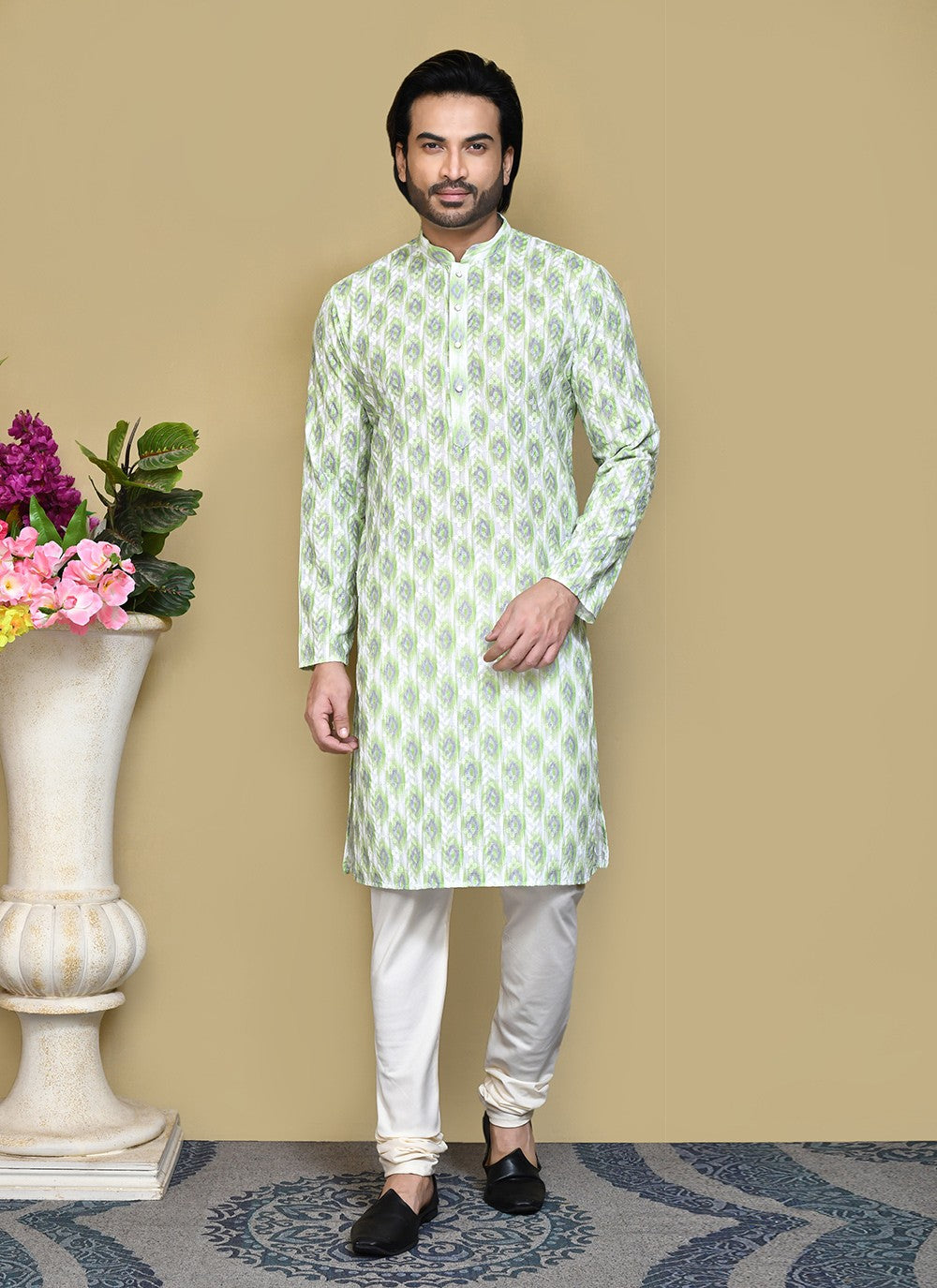 Printed Cotton Green Kurta Pyjama - M7816