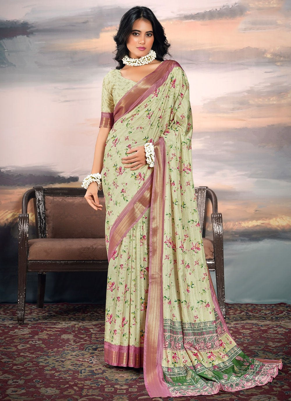 Classic Digital Print Cotton Silk Saree - S9125