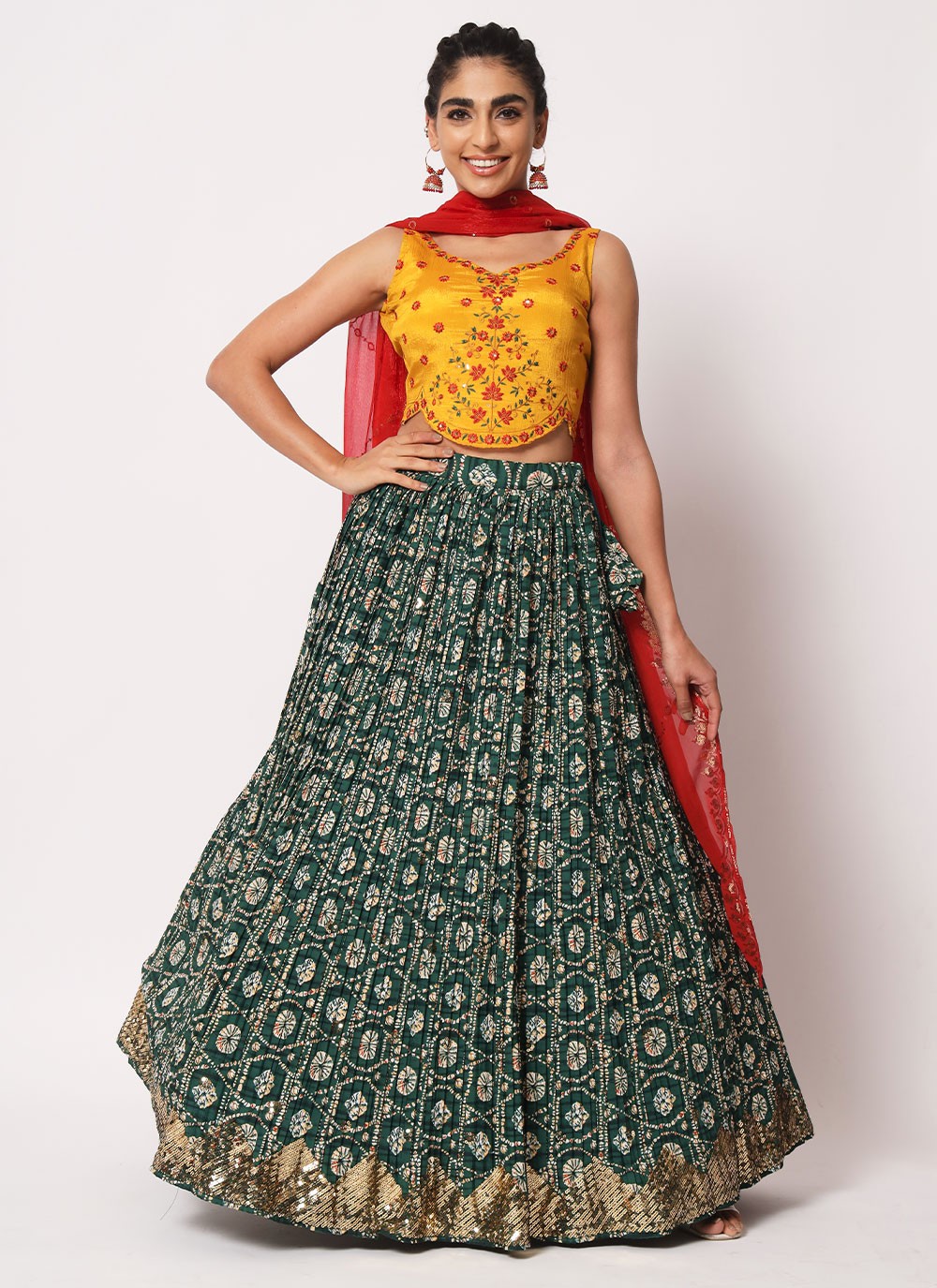 Embroidered Art Silk, Crush A - Line Lehenga - L0773