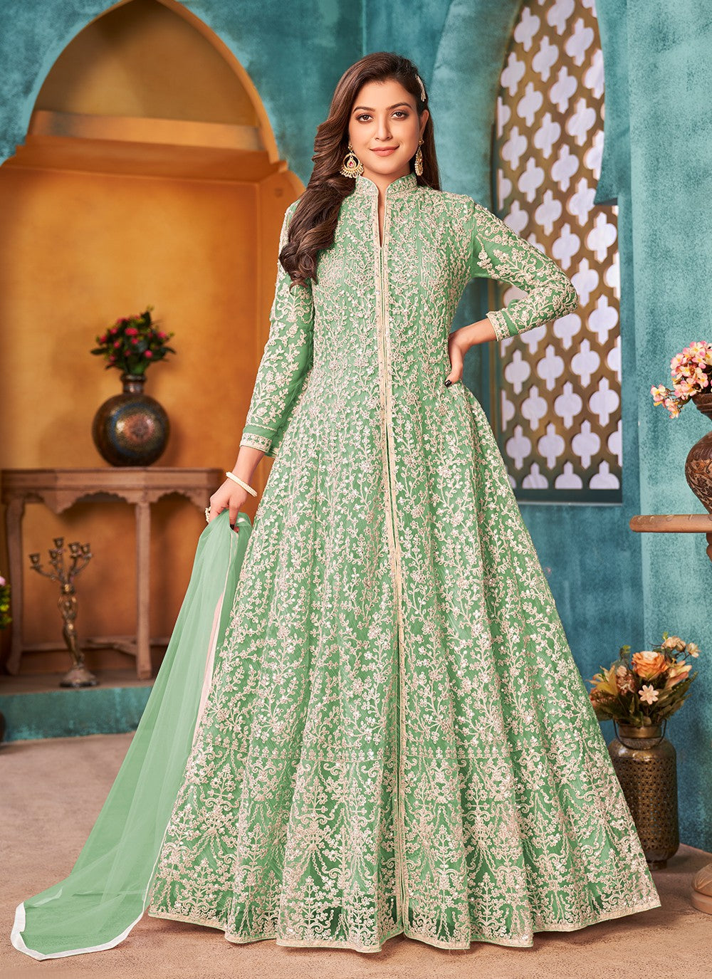 Net Floor Length Anarkali - T714