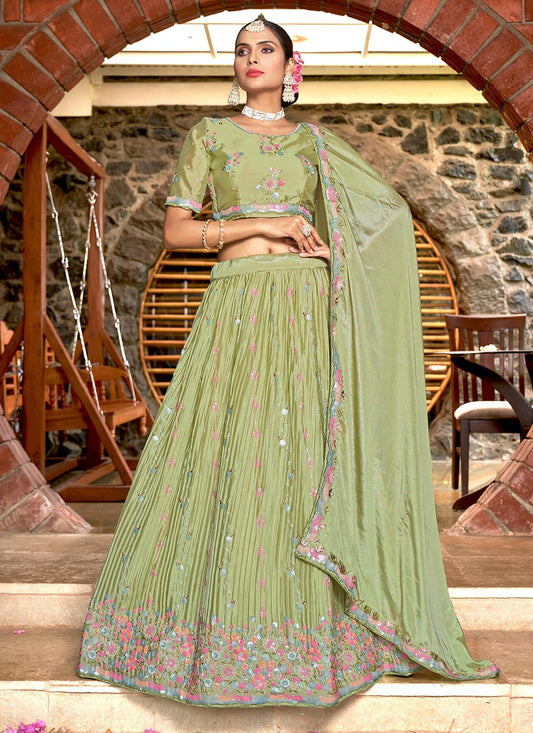 Embroidered Chinon, Crush A - Line Lehenga - L1026