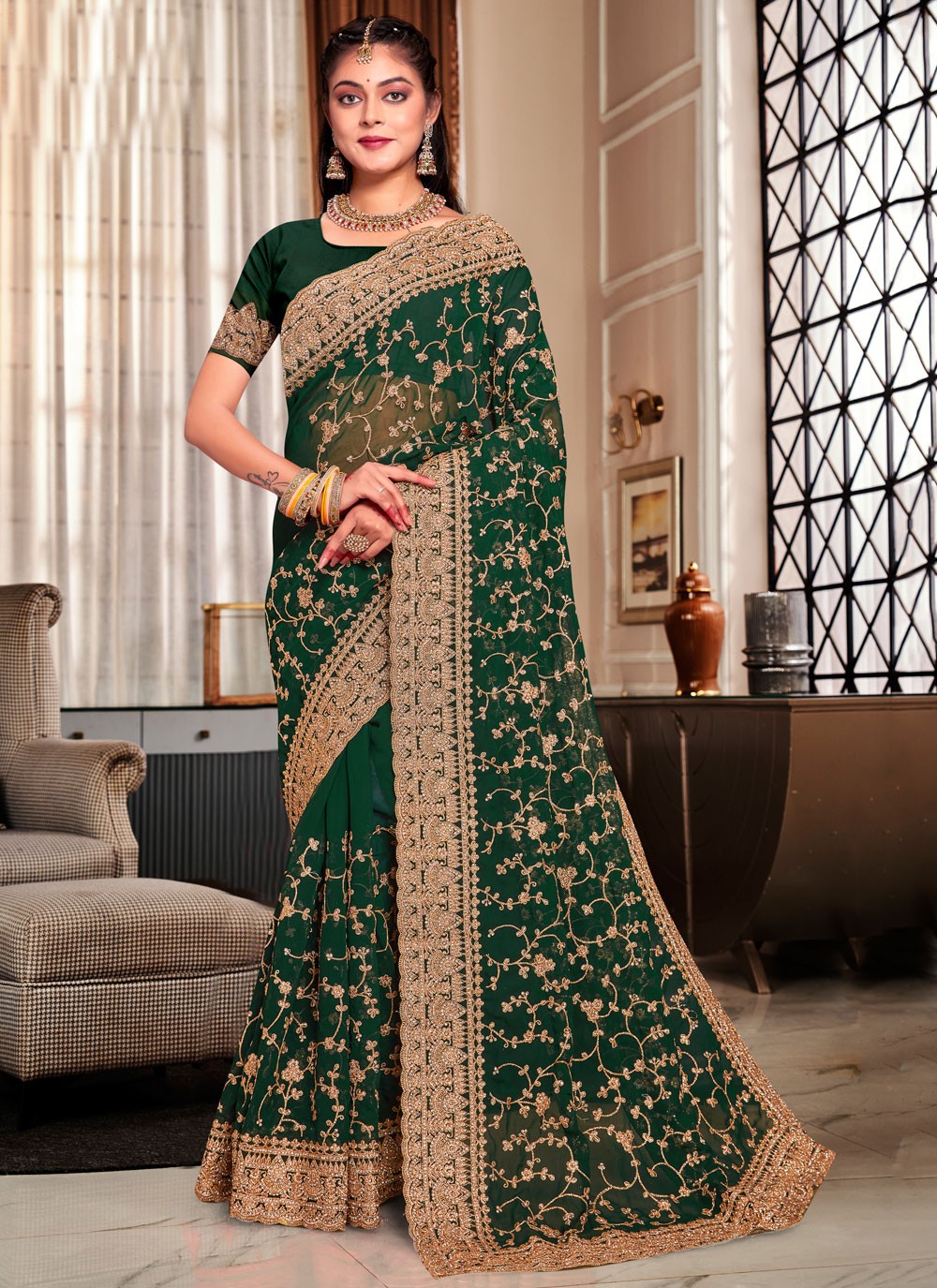 Trendy Cord Georgette Saree - S5426