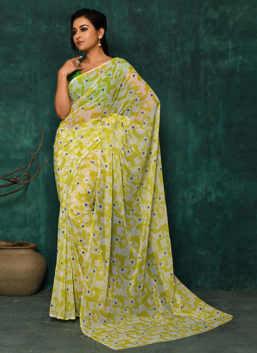 Classic Digital Print Faux Georgette Saree - S2174