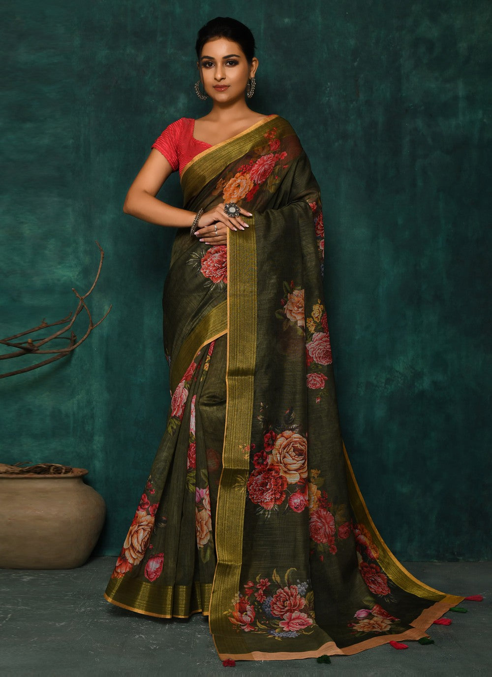 Classic Digital Print Faux Georgette Saree - S2342