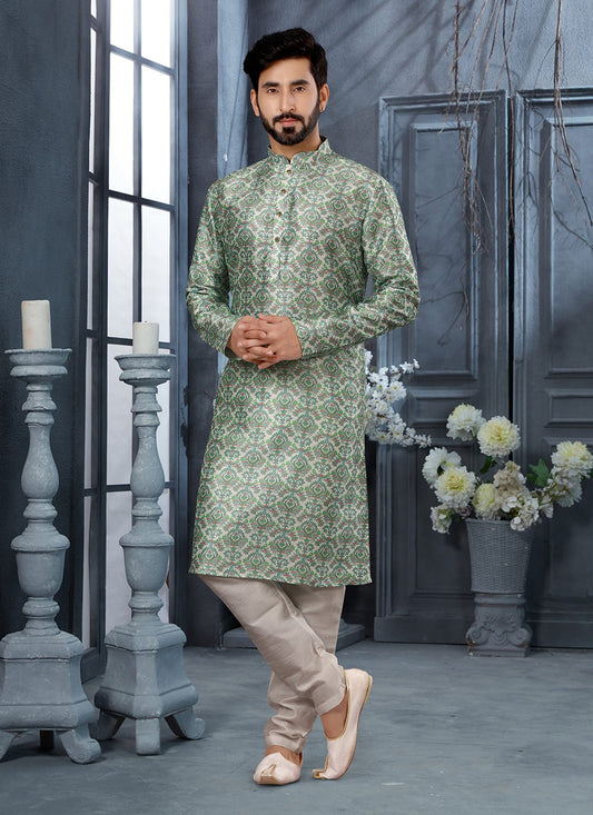 Digital Print Silk Green Kurta Pyjama - M3059