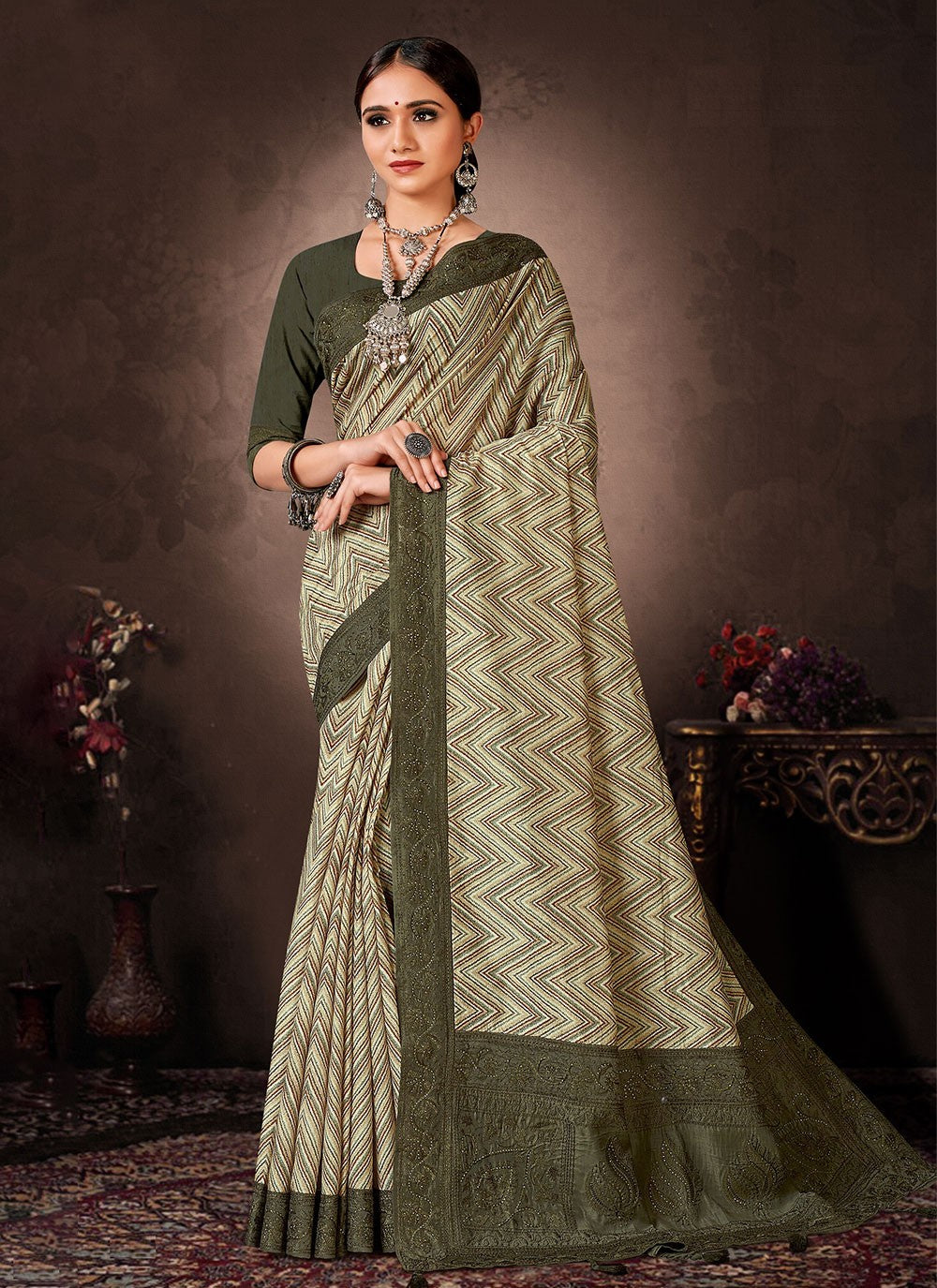 Classic Digital Print Chanderi Silk Saree - S4643