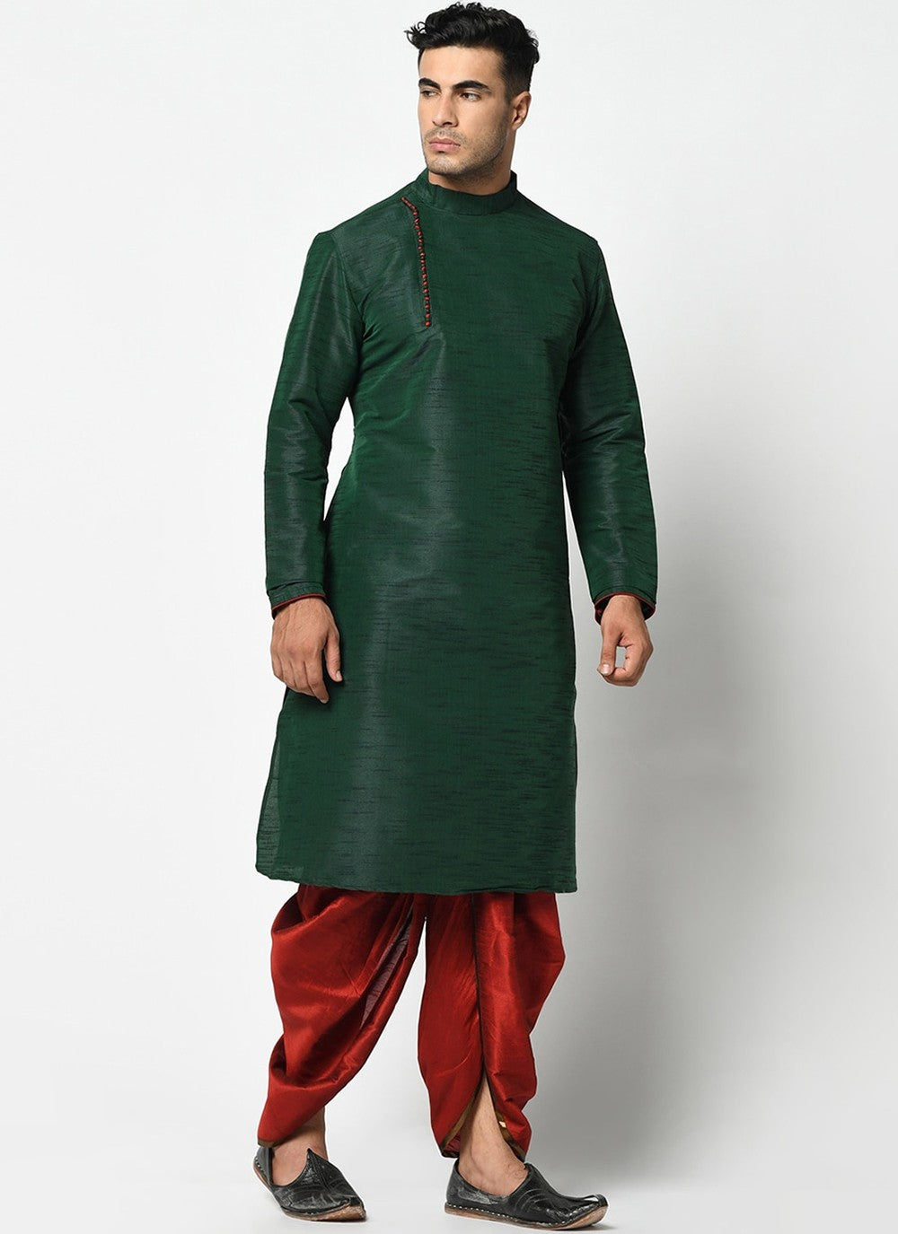 Buttons Dupion Silk Green Dhoti Kurta - M2422