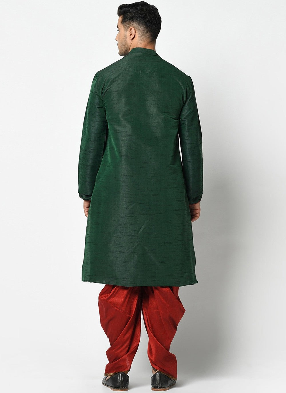 Buttons Dupion Silk Green Dhoti Kurta - M2422