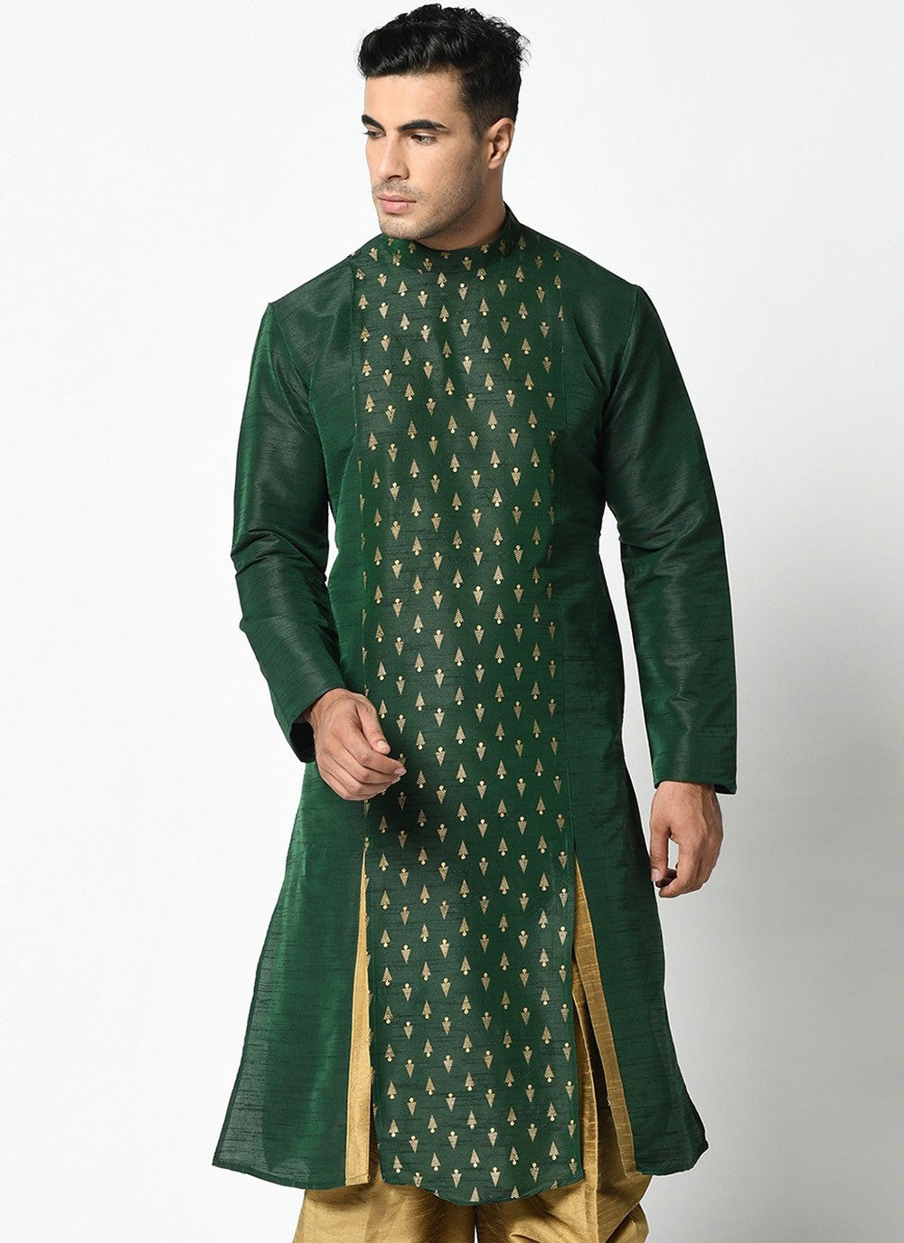 Weaving Zari Dupion Silk Green Dhoti Kurta - M2240