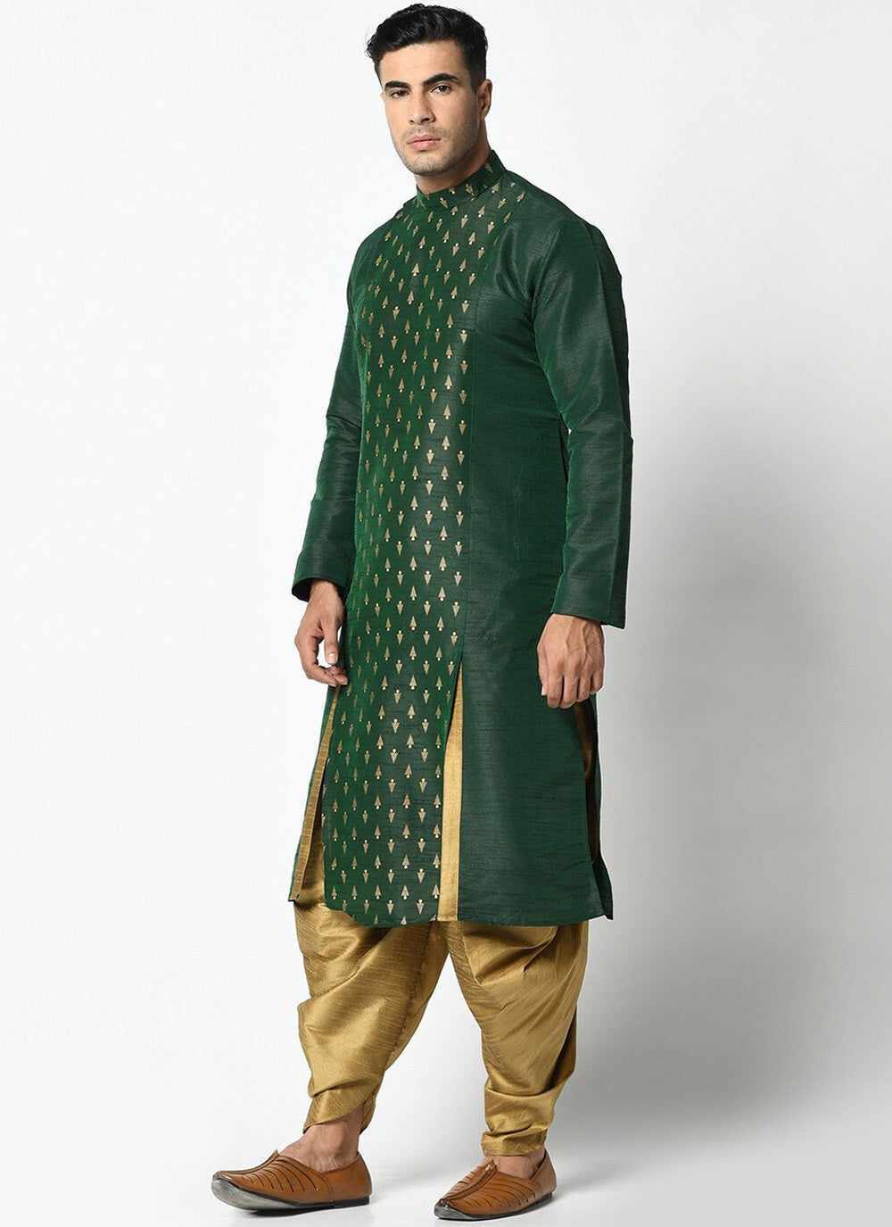 Weaving Zari Dupion Silk Green Dhoti Kurta - M2240