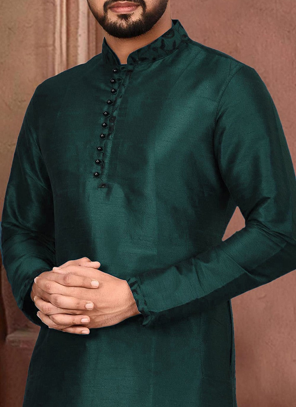 Embroidered Dupion Silk Green Kurta Pyjama - M2284