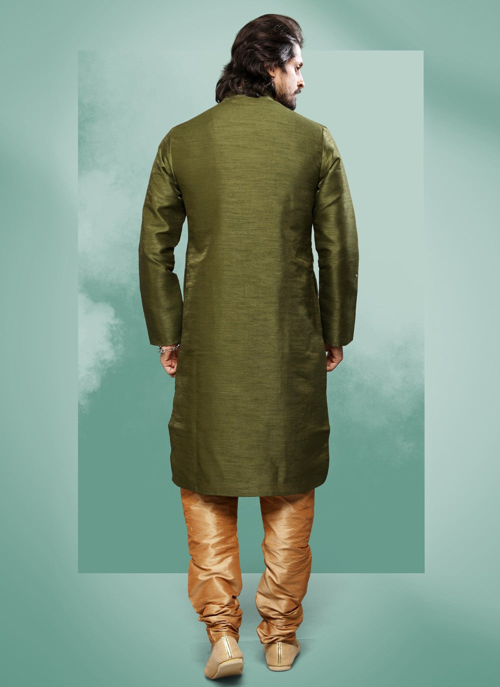 Embroidered Art Silk Green Kurta Pyjama - M4364