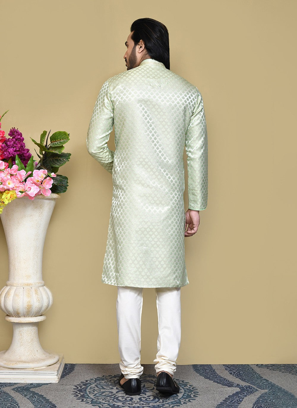 Embroidered Art Silk Green Kurta Pyjama - M7812