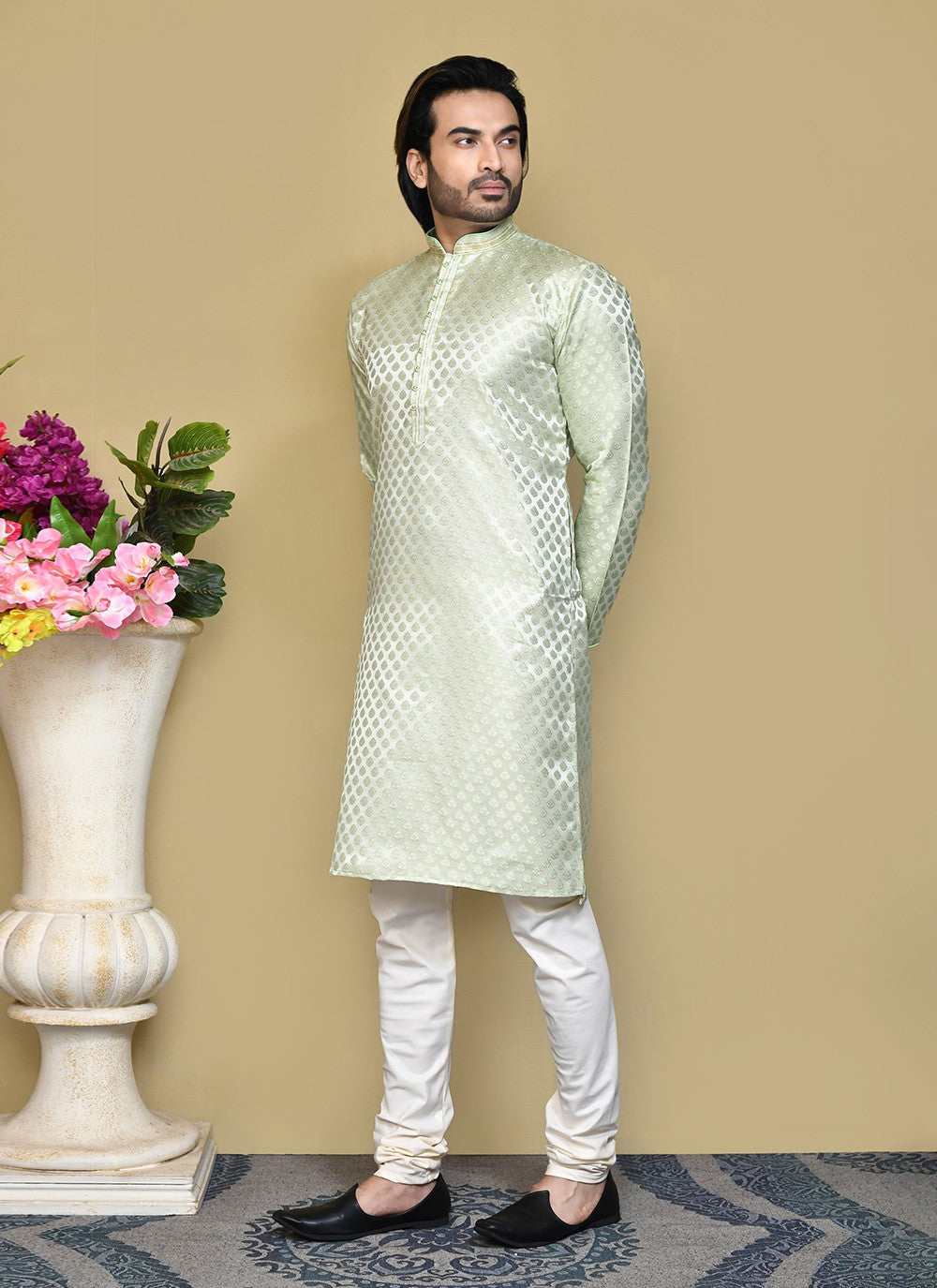 Embroidered Art Silk Green Kurta Pyjama - M7812