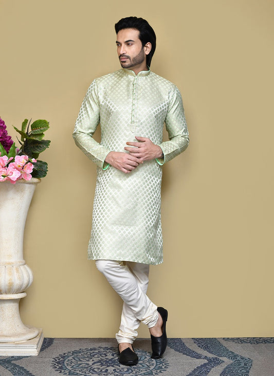 Embroidered Art Silk Green Kurta Pyjama - M7812