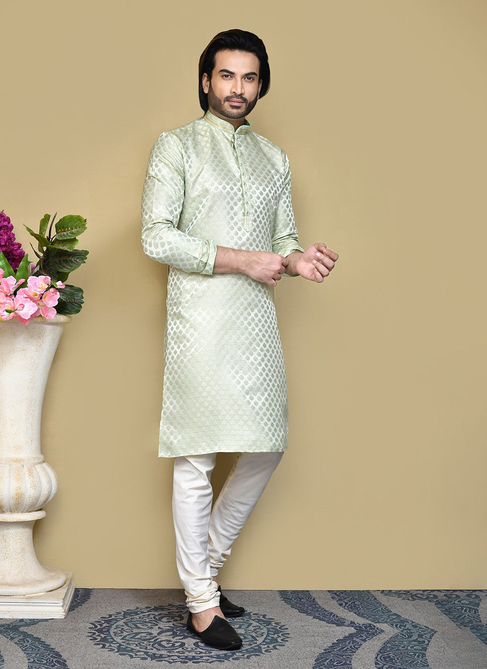 Embroidered Art Silk Green Kurta Pyjama - M7812