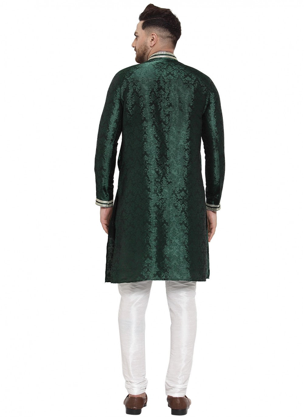 Embroidered Banarasi Silk Green Kurta Pyjama - M1620