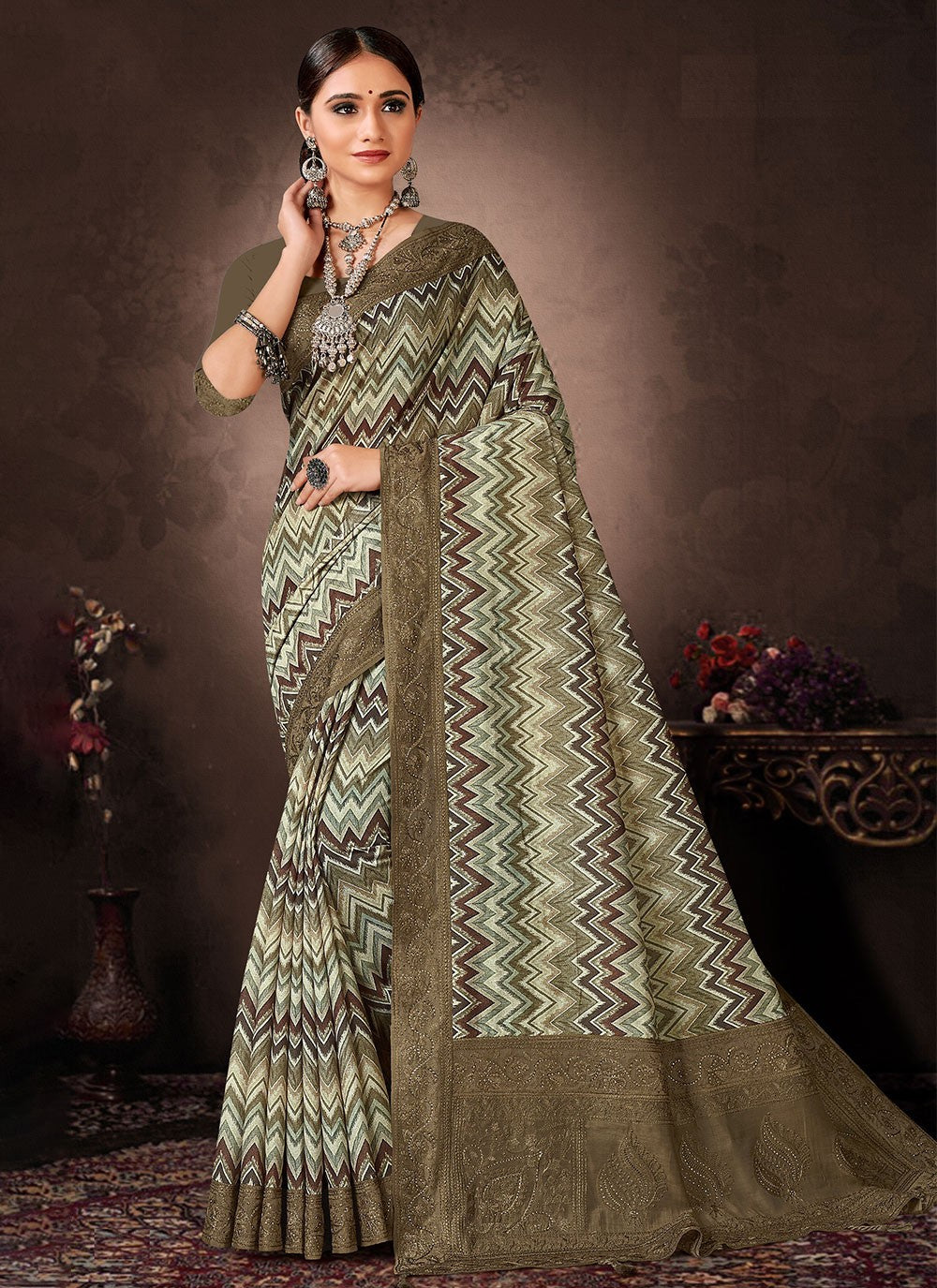 Classic Digital Print Chanderi Silk Saree - S4643