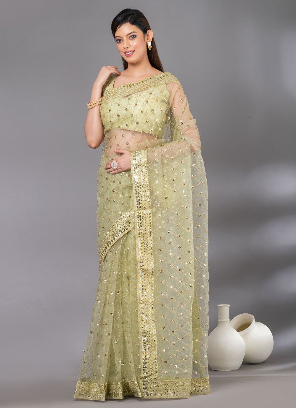 Classic Embroidered Net Saree - S4618