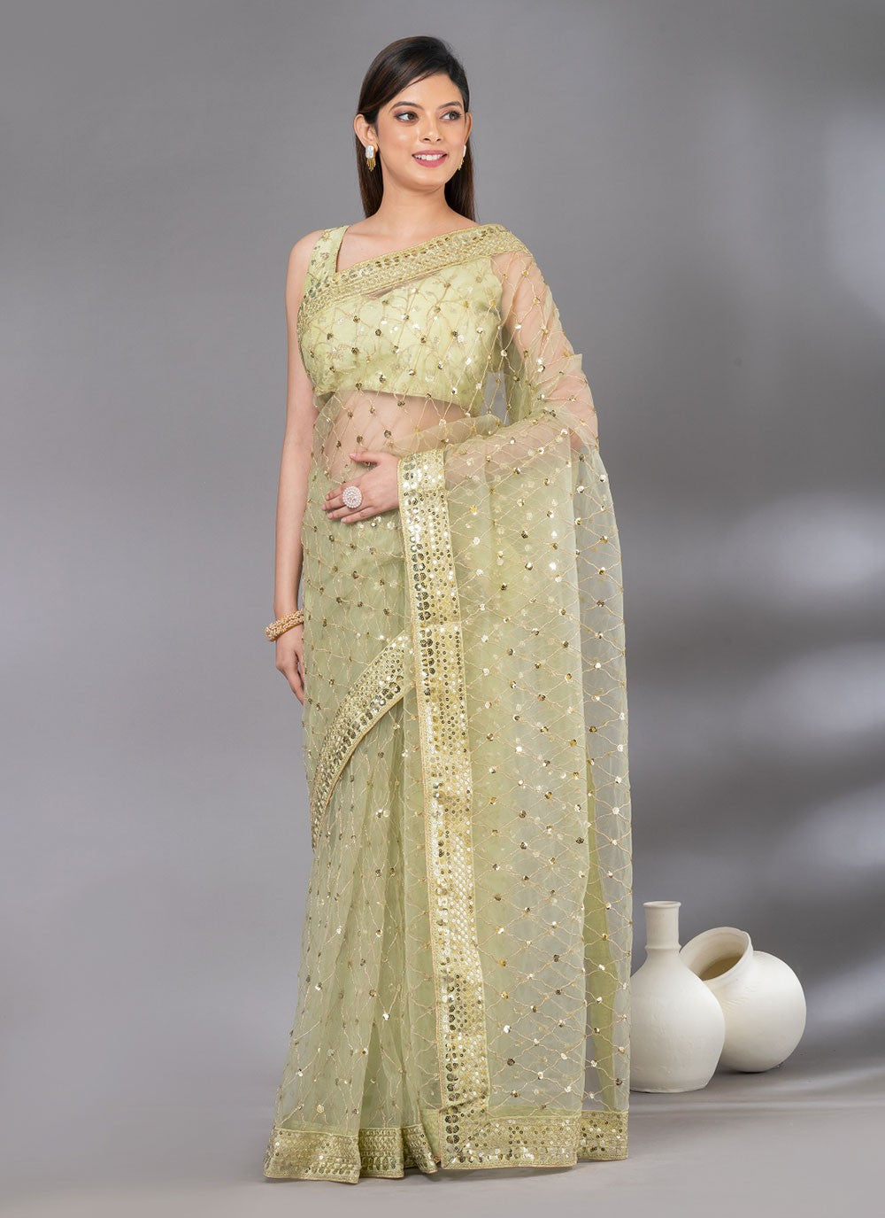 Classic Embroidered Net Saree - S4618