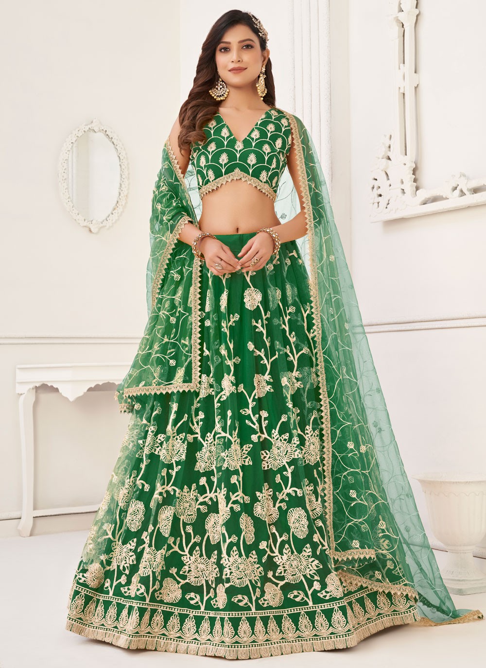 Embroidered Net A - Line Lehenga - L1371