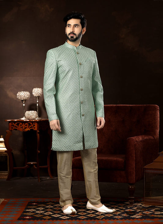 Embroidered Fancy Fabric Green Sherwani - M3063