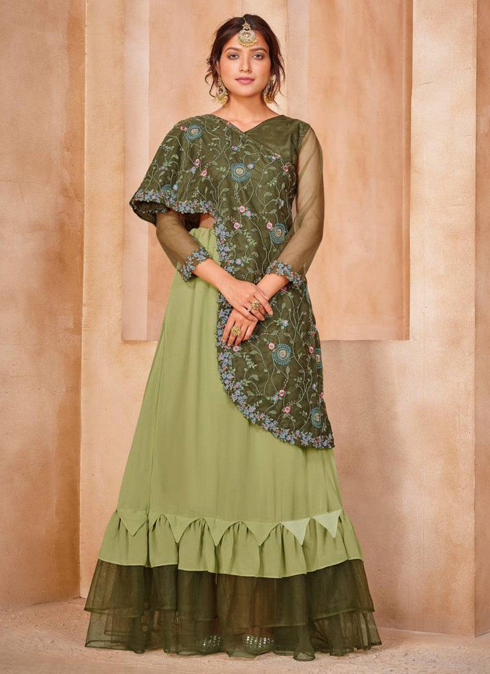 Embroidered Faux Georgette A - Line Lehenga - L0276